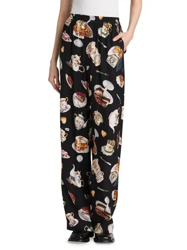 MOSCHINO Women's High Tea Print Silk Trousers - Multi Black | Thumbnail 3 MOSCHINO Women's High Tea Print Silk Trousers - Multi Black | Thumbnail 3