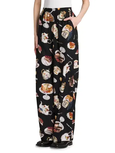 MOSCHINO Women's High Tea Print Silk Trousers - Multi Black | Thumbnail 4 MOSCHINO Women's High Tea Print Silk Trousers - Multi Black | Thumbnail 4