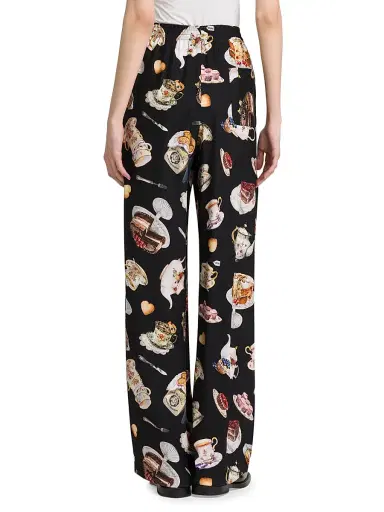 MOSCHINO Women's High Tea Print Silk Trousers - Multi Black | Thumbnail 5 MOSCHINO Women's High Tea Print Silk Trousers - Multi Black | Thumbnail 5