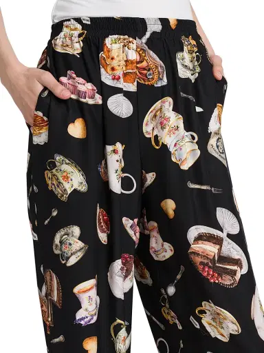 MOSCHINO Women's High Tea Print Silk Trousers - Multi Black | Thumbnail 6 MOSCHINO Women's High Tea Print Silk Trousers - Multi Black | Thumbnail 6