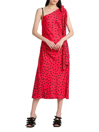MOSCHINO Women's Polka Dot Bow One-Shoulder Midi-Dress - Multi Red | Thumbnail 2 MOSCHINO Women's Polka Dot Bow One-Shoulder Midi-Dress - Multi Red | Thumbnail 2