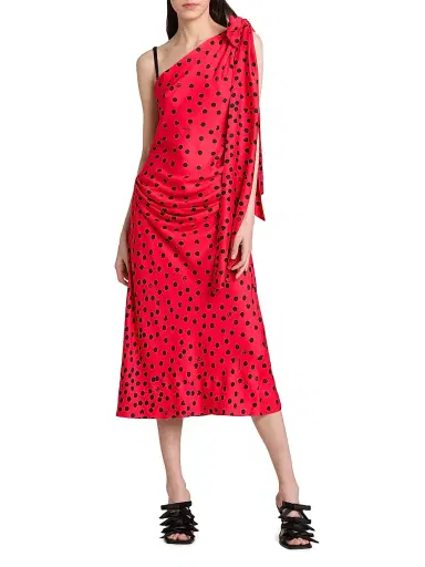 MOSCHINO Women's Polka Dot Bow One-Shoulder Midi-Dress - Multi Red | Thumbnail 3 MOSCHINO Women's Polka Dot Bow One-Shoulder Midi-Dress - Multi Red | Thumbnail 3