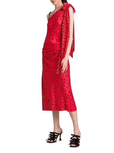 MOSCHINO Women's Polka Dot Bow One-Shoulder Midi-Dress - Multi Red | Thumbnail 4 MOSCHINO Women's Polka Dot Bow One-Shoulder Midi-Dress - Multi Red | Thumbnail 4