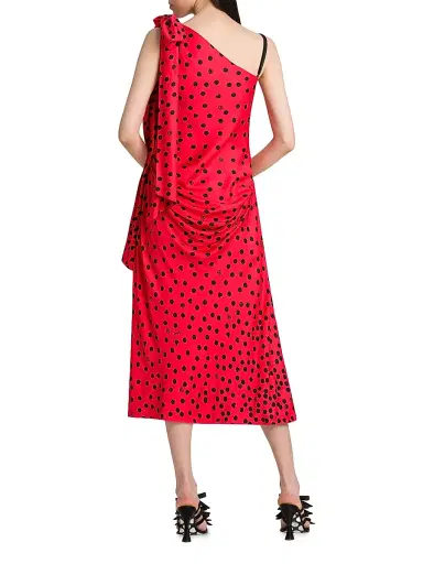 MOSCHINO Women's Polka Dot Bow One-Shoulder Midi-Dress - Multi Red | Thumbnail 5 MOSCHINO Women's Polka Dot Bow One-Shoulder Midi-Dress - Multi Red | Thumbnail 5