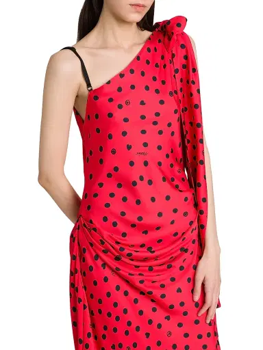 MOSCHINO Women's Polka Dot Bow One-Shoulder Midi-Dress - Multi Red | Thumbnail 6 MOSCHINO Women's Polka Dot Bow One-Shoulder Midi-Dress - Multi Red | Thumbnail 6