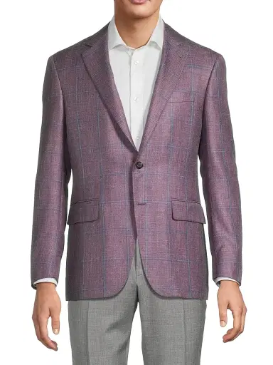 Canali Men's Windowpane Plaid Wool-Silk-Linen Sport Coat - Purple - Size 38 | Thumbnail 3 Canali Men's Windowpane Plaid Wool-Silk-Linen Sport Coat - Purple - Size 38 | Thumbnail 3