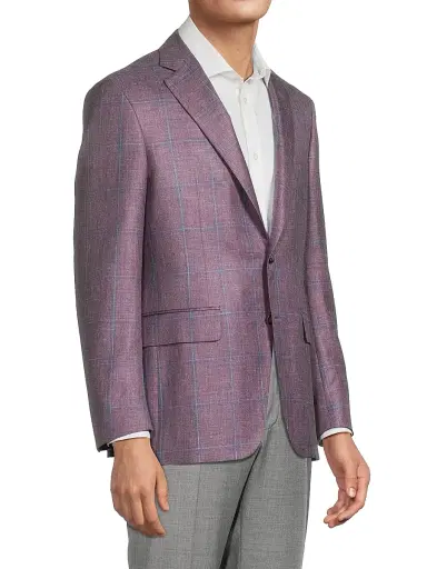 Canali Men's Windowpane Plaid Wool-Silk-Linen Sport Coat - Purple - Size 38 | Thumbnail 4 Canali Men's Windowpane Plaid Wool-Silk-Linen Sport Coat - Purple - Size 38 | Thumbnail 4