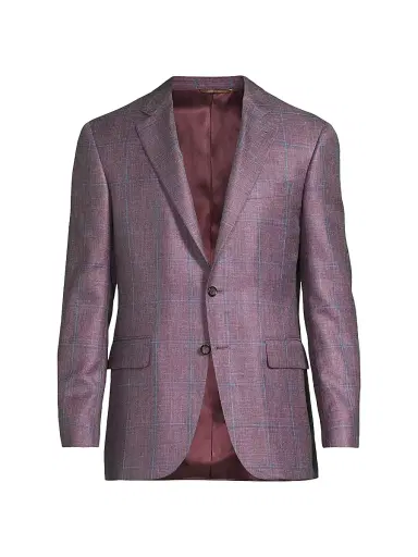 Canali Men's Windowpane Plaid Wool-Silk-Linen Sport Coat - Purple - Size 38 | Thumbnail 1 Canali Men's Windowpane Plaid Wool-Silk-Linen Sport Coat - Purple - Size 38 | Thumbnail 1