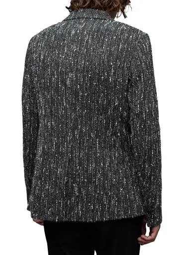 AllSaints Men's Argyll Cotton & Wool-Blend Bouclé Two-Button Blazer - Black White | Thumbnail 4 AllSaints Men's Argyll Cotton & Wool-Blend Bouclé Two-Button Blazer - Black White | Thumbnail 4