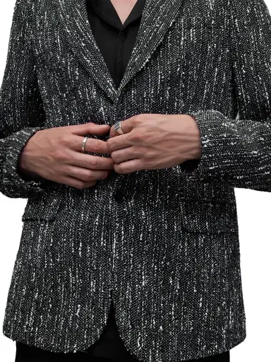 AllSaints Men's Argyll Cotton & Wool-Blend Bouclé Two-Button Blazer - Black White | Thumbnail 5 AllSaints Men's Argyll Cotton & Wool-Blend Bouclé Two-Button Blazer - Black White | Thumbnail 5