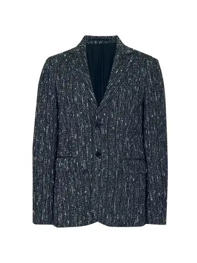 AllSaints Men's Argyll Cotton & Wool-Blend Bouclé Two-Button Blazer - Black White | Thumbnail 1 AllSaints Men's Argyll Cotton & Wool-Blend Bouclé Two-Button Blazer - Black White | Thumbnail 1