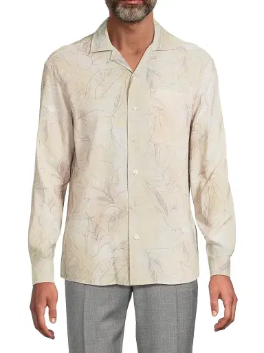 Canali Men's Leaf-Print Button-Front Shirt | Thumbnail 3 Canali Men's Leaf-Print Button-Front Shirt | Thumbnail 3
