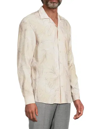 Canali Men's Leaf-Print Button-Front Shirt | Thumbnail 4 Canali Men's Leaf-Print Button-Front Shirt | Thumbnail 4