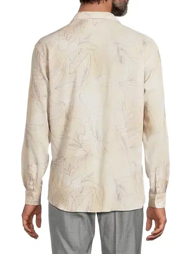 Canali Men's Leaf-Print Button-Front Shirt - Tan | Thumbnail 5 Canali Men's Leaf-Print Button-Front Shirt - Tan | Thumbnail 5