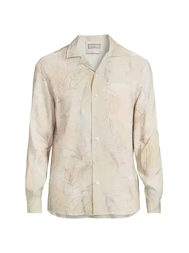 Canali Men's Leaf-Print Button-Front Shirt - Tan | Thumbnail 1 Canali Men's Leaf-Print Button-Front Shirt - Tan | Thumbnail 1