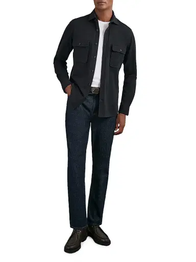 Reiss Men's Forsithe Textured Cotton-Blend Overshirt - Navy | Thumbnail 2 Reiss Men's Forsithe Textured Cotton-Blend Overshirt - Navy | Thumbnail 2