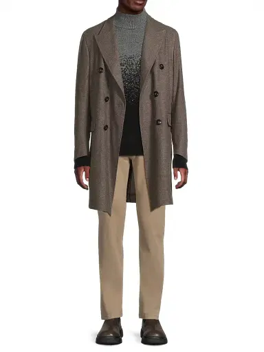 Canali Men's Wool-Cashmere Double-Breasted Coat - Brown | Thumbnail 2 Canali Men's Wool-Cashmere Double-Breasted Coat - Brown | Thumbnail 2