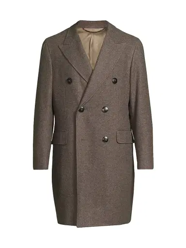 Canali Men's Wool-Cashmere Double-Breasted Coat - Brown | Thumbnail 1 Canali Men's Wool-Cashmere Double-Breasted Coat - Brown | Thumbnail 1