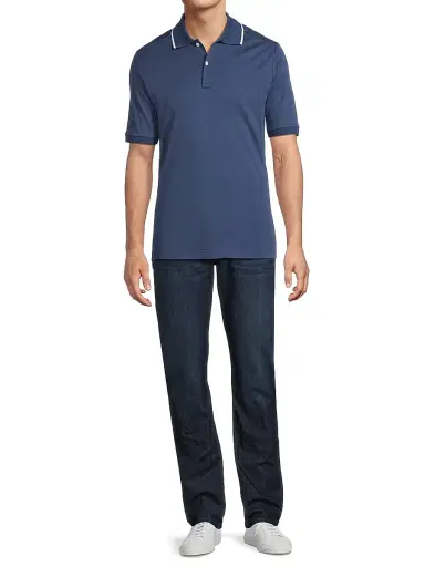 Eton Men's Tipped Collar Jersey Polo Shirt - Blue | Thumbnail 2 Eton Men's Tipped Collar Jersey Polo Shirt - Blue | Thumbnail 2