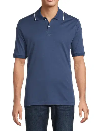Eton Men's Tipped Collar Jersey Polo Shirt - Blue | Thumbnail 3 Eton Men's Tipped Collar Jersey Polo Shirt - Blue | Thumbnail 3