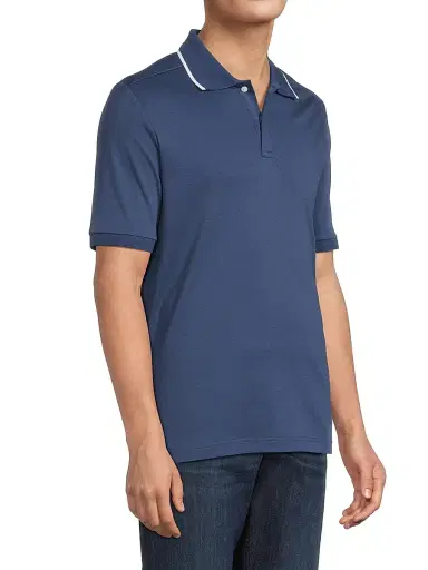 Eton Men's Tipped Collar Jersey Polo Shirt - Blue | Thumbnail 4 Eton Men's Tipped Collar Jersey Polo Shirt - Blue | Thumbnail 4
