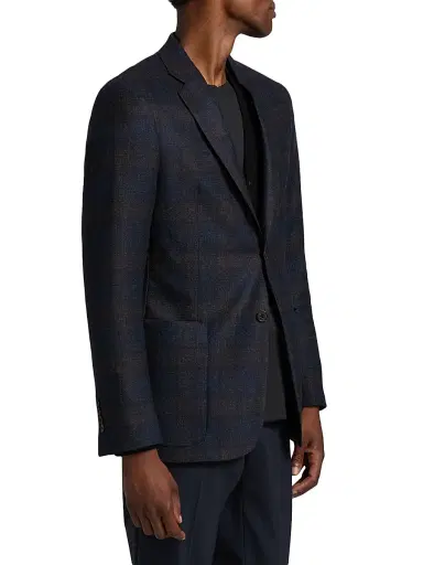 Emporio Armani Men's Patch Pocket Plaid Wool Sport Coat - Navy - Size 42 | Thumbnail 4 Emporio Armani Men's Patch Pocket Plaid Wool Sport Coat - Navy - Size 42 | Thumbnail 4