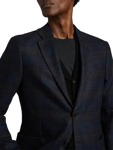 Emporio Armani Men's Patch Pocket Plaid Wool Sport Coat - Navy - Size 42 | Thumbnail 6 Emporio Armani Men's Patch Pocket Plaid Wool Sport Coat - Navy - Size 42 | Thumbnail 6