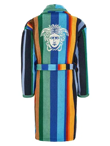 Versace Men's Medusa Jacquard Striped Terry Robe - Blue Multicolor | Thumbnail 2 Versace Men's Medusa Jacquard Striped Terry Robe - Blue Multicolor | Thumbnail 2