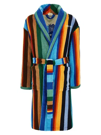 Versace Men's Medusa Jacquard Striped Terry Robe - Blue Multicolor | Thumbnail 1 Versace Men's Medusa Jacquard Striped Terry Robe - Blue Multicolor | Thumbnail 1