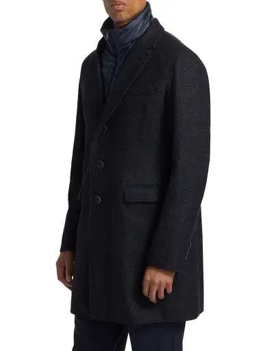 Herno Men's Herringbone Wool-Blend Coat - Blue Navy | Thumbnail 4 Herno Men's Herringbone Wool-Blend Coat - Blue Navy | Thumbnail 4
