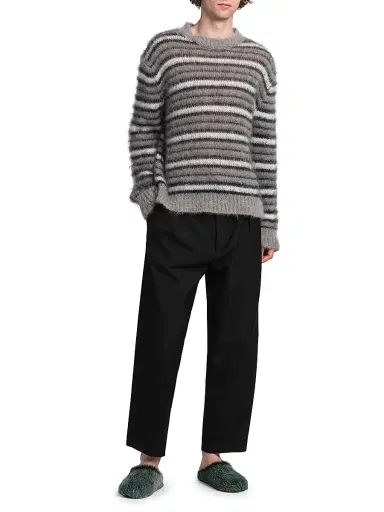 Marni Men's Fuzzy Wuzzy Brushed Stripe Sweater - Antique Silver | Thumbnail 2 Marni Men's Fuzzy Wuzzy Brushed Stripe Sweater - Antique Silver | Thumbnail 2