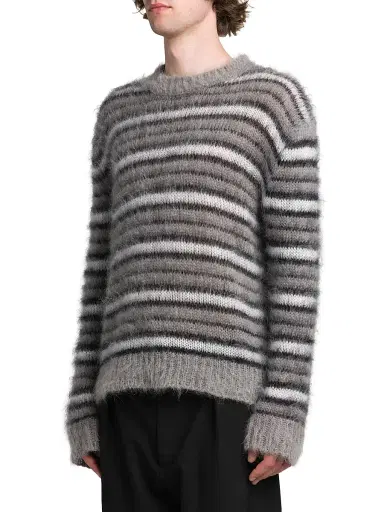 Marni Men's Fuzzy Wuzzy Brushed Stripe Sweater - Antique Silver | Thumbnail 4 Marni Men's Fuzzy Wuzzy Brushed Stripe Sweater - Antique Silver | Thumbnail 4