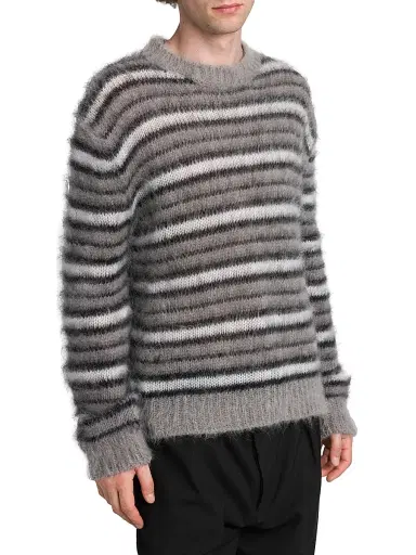 Marni Men's Fuzzy Wuzzy Brushed Stripe Sweater - Antique Silver | Thumbnail 6 Marni Men's Fuzzy Wuzzy Brushed Stripe Sweater - Antique Silver | Thumbnail 6