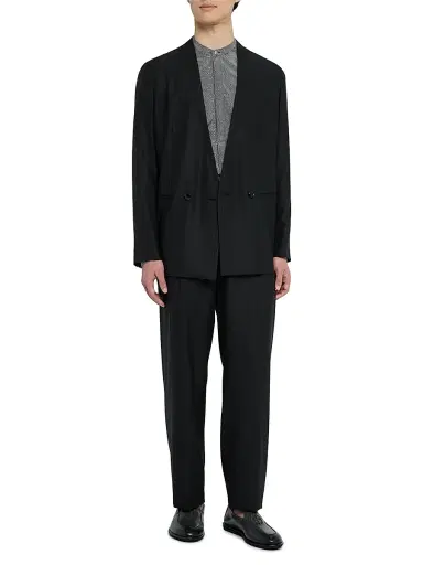 Giorgio Armani Men's Wavy Chevron-Print Silk-Cotton Shirt - Black - Size 17 | Thumbnail 2 Giorgio Armani Men's Wavy Chevron-Print Silk-Cotton Shirt - Black - Size 17 | Thumbnail 2