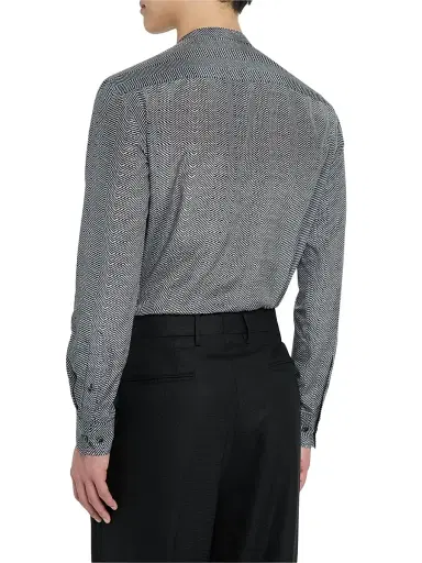 Giorgio Armani Men's Wavy Chevron-Print Silk-Cotton Shirt - Black - Size 17 | Thumbnail 4 Giorgio Armani Men's Wavy Chevron-Print Silk-Cotton Shirt - Black - Size 17 | Thumbnail 4