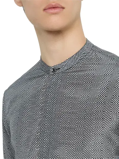 Giorgio Armani Men's Wavy Chevron-Print Silk-Cotton Shirt - Black - Size 17 | Thumbnail 5 Giorgio Armani Men's Wavy Chevron-Print Silk-Cotton Shirt - Black - Size 17 | Thumbnail 5