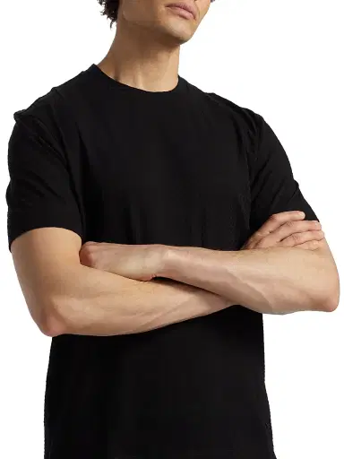 Emporio Armani Men's Basket-Weave Cotton T-Shirt - Black | Thumbnail 6 Emporio Armani Men's Basket-Weave Cotton T-Shirt - Black | Thumbnail 6