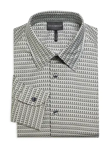 Emporio Armani Men's Micro Print Stretch-Cotton Sport Shirt - Grey - Size Medium | Thumbnail 1 Emporio Armani Men's Micro Print Stretch-Cotton Sport Shirt - Grey - Size Medium | Thumbnail 1