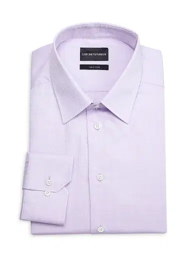 Emporio Armani Men's Box Plaid Cotton Dress Shirt - Lilac | Thumbnail 2 Emporio Armani Men's Box Plaid Cotton Dress Shirt - Lilac | Thumbnail 2