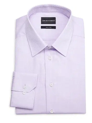 Emporio Armani Men's Box Plaid Cotton Dress Shirt - Lilac | Thumbnail 1 Emporio Armani Men's Box Plaid Cotton Dress Shirt - Lilac | Thumbnail 1