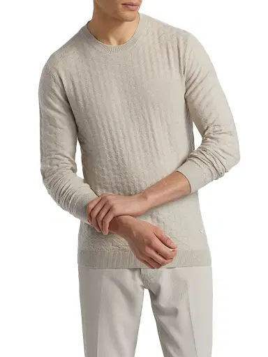 Emporio Armani Men's Tonal Basket-Weave Virgin Wool Sweater | Thumbnail 3 Emporio Armani Men's Tonal Basket-Weave Virgin Wool Sweater | Thumbnail 3