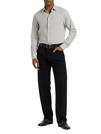 Emporio Armani Men's Linen-Cotton Button-Front Shirt - Tan | Thumbnail 2 Emporio Armani Men's Linen-Cotton Button-Front Shirt - Tan | Thumbnail 2