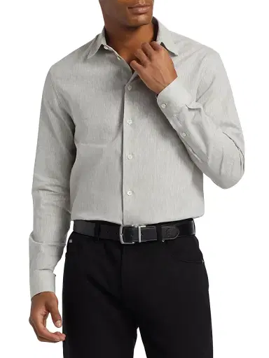 Emporio Armani Men's Linen-Cotton Button-Front Shirt - Tan | Thumbnail 3 Emporio Armani Men's Linen-Cotton Button-Front Shirt - Tan | Thumbnail 3