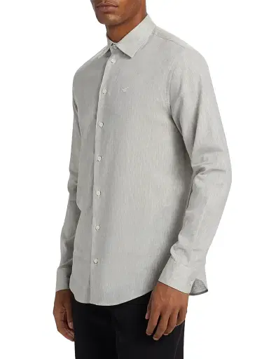 Emporio Armani Men's Linen-Cotton Button-Front Shirt - Tan | Thumbnail 4 Emporio Armani Men's Linen-Cotton Button-Front Shirt - Tan | Thumbnail 4