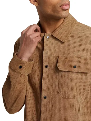 Emporio Armani Men's Perforated Suede Jacket - Beige | Thumbnail 6 Emporio Armani Men's Perforated Suede Jacket - Beige | Thumbnail 6
