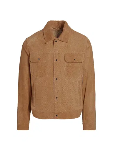 Emporio Armani Men's Perforated Suede Jacket - Beige | Thumbnail 1 Emporio Armani Men's Perforated Suede Jacket - Beige | Thumbnail 1