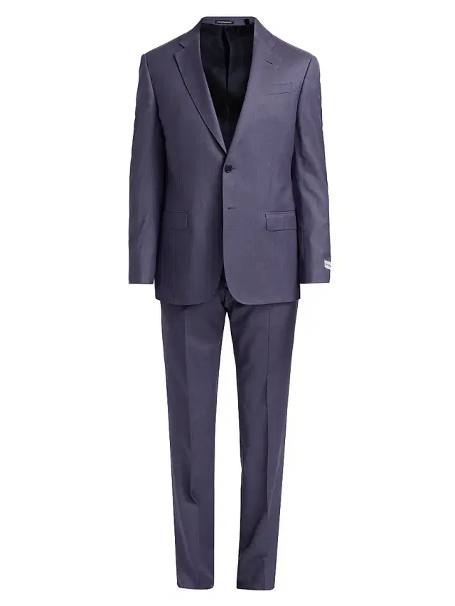 Men's Virgin Wool Single-Breasted Suit - Purple Blue Men's Virgin Wool Single-Breasted Suit - Purple Blue