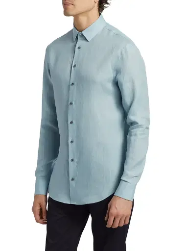 Giorgio Armani Men's Linen Button-Front Shirt | Thumbnail 4 Giorgio Armani Men's Linen Button-Front Shirt | Thumbnail 4