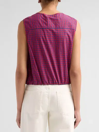 Simkhai Women's Gingham Sleeveless Button-Front Top - Scarlet Midnight Gingham | Thumbnail 3 Simkhai Women's Gingham Sleeveless Button-Front Top - Scarlet Midnight Gingham | Thumbnail 3