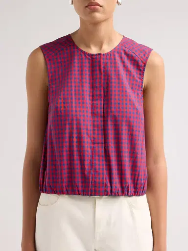 Simkhai Women's Gingham Sleeveless Button-Front Top - Scarlet Midnight Gingham | Thumbnail 5 Simkhai Women's Gingham Sleeveless Button-Front Top - Scarlet Midnight Gingham | Thumbnail 5